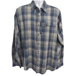 Wrangler Blue and Gray Plaid Button Down Shirt Size L